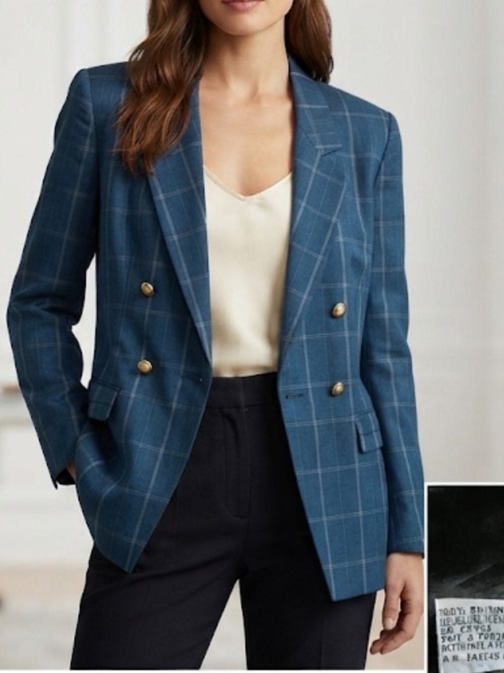 Le Suit Paris New York Women's Blue Plaid Double-Breasted Blazer Size 10